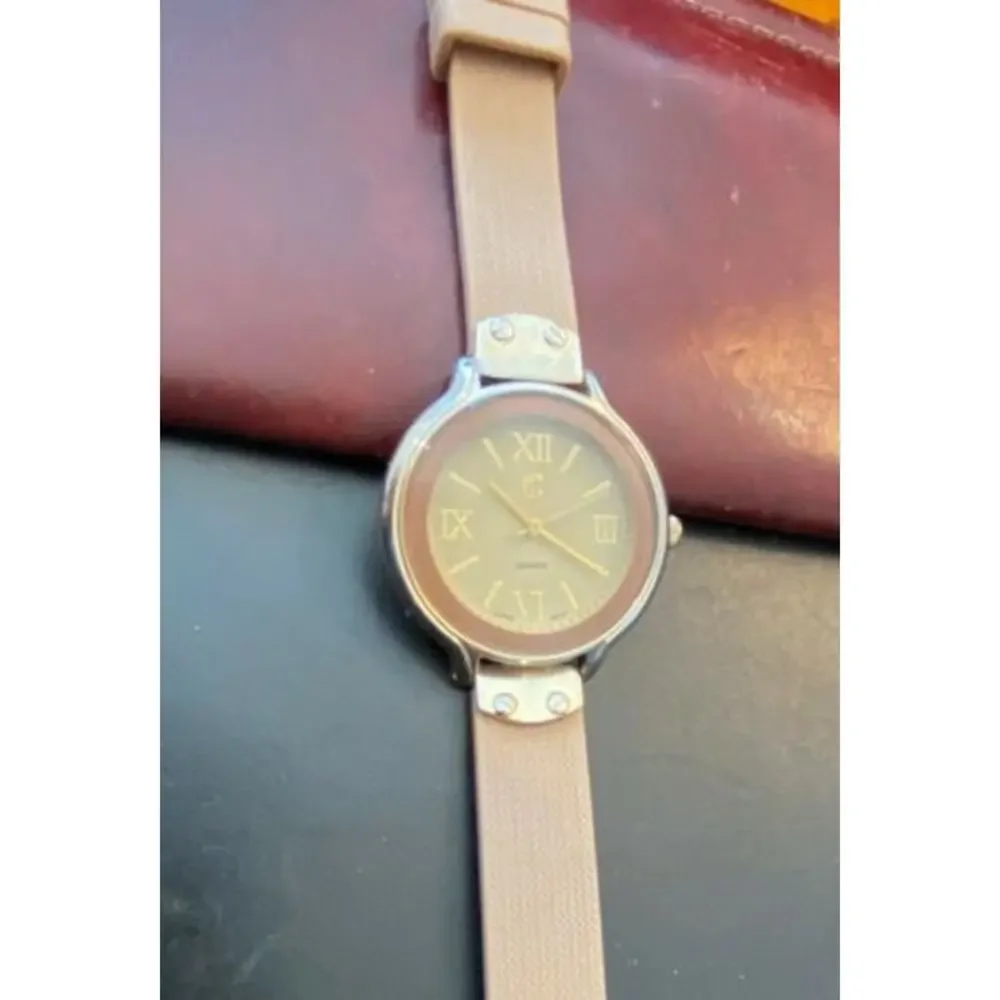 Women's 38mm Gold Tone Charming Charlie Watch, Beige Poly Band